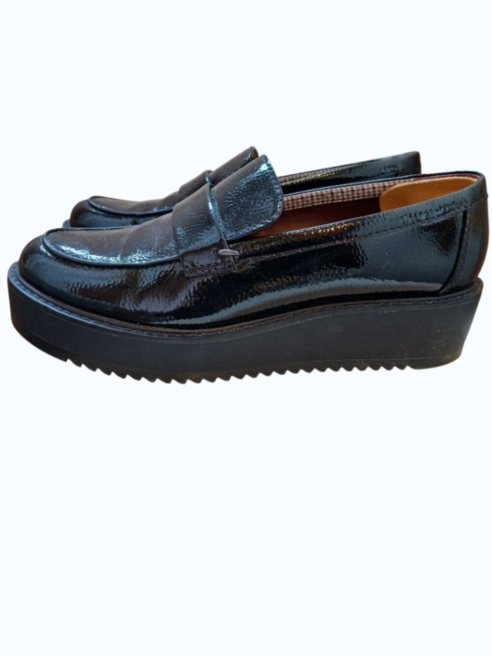 FRANCO SARTO Navy Blue Patent Leather Platform Loafers - Picture 8 of 12